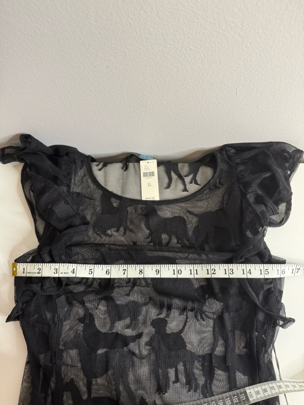 Eva Franco Anthropologie Black Sheer Ruffle Sleeve Dog Top XS NWT $99 - Picture 6 of 6